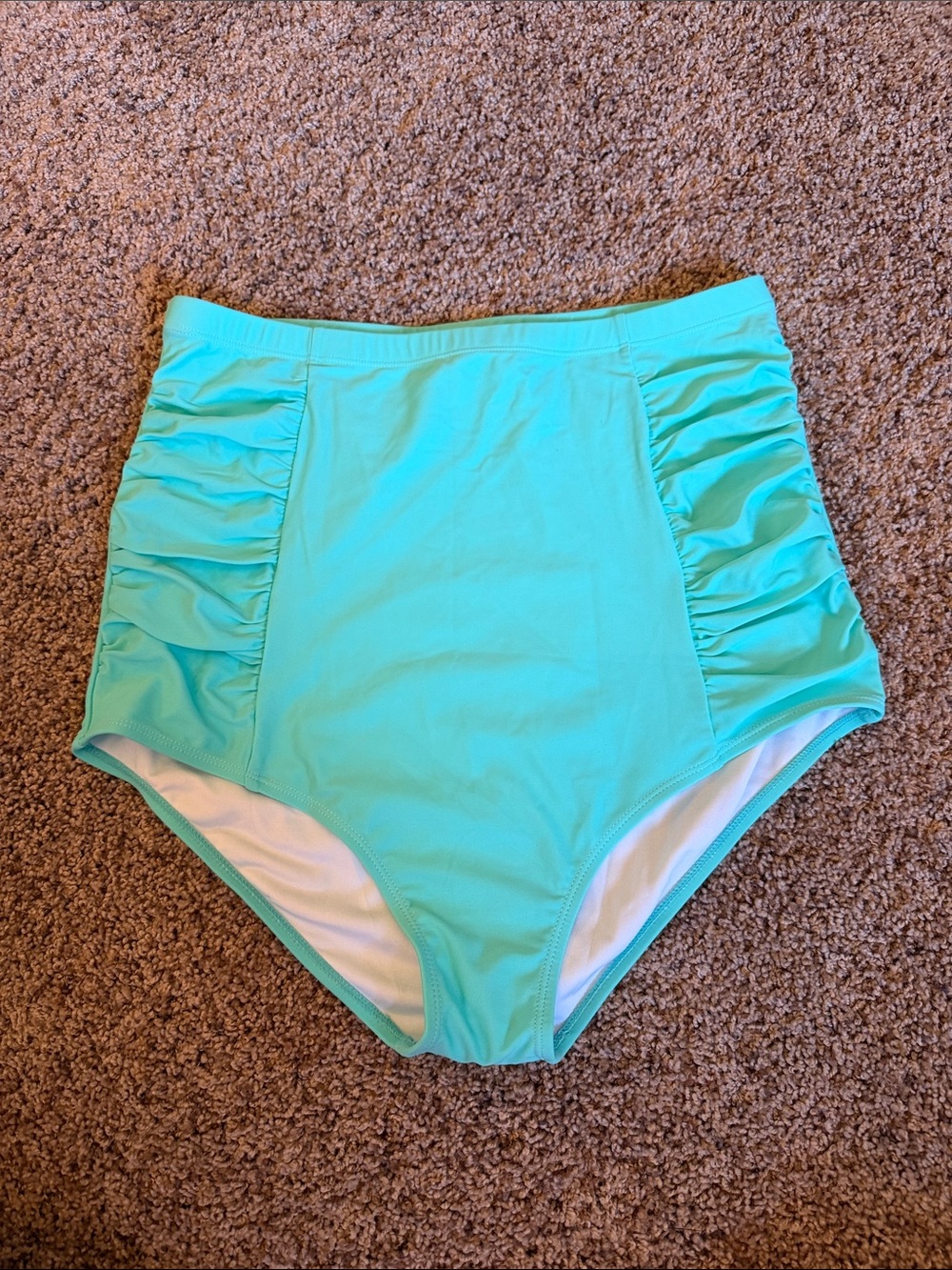 Never Worn Coral Reef Swim Teal Ruched High Waisted Swim Bottom - XL